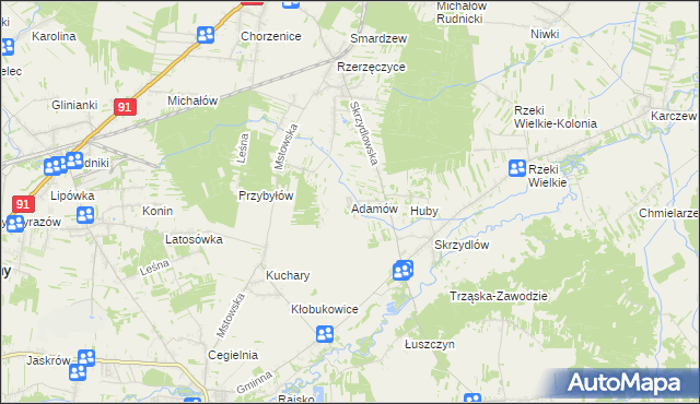 mapa Adamów gmina Kłomnice, Adamów gmina Kłomnice na mapie Targeo