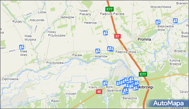 mapa Adamów gmina Promna, Adamów gmina Promna na mapie Targeo