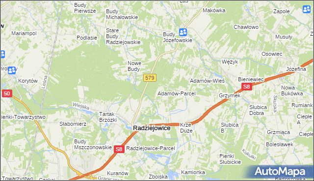 mapa Adamów-Parcel, Adamów-Parcel na mapie Targeo