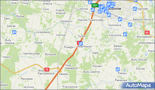 mapa Adamowice gmina Mszczonów, Adamowice gmina Mszczonów na mapie Targeo