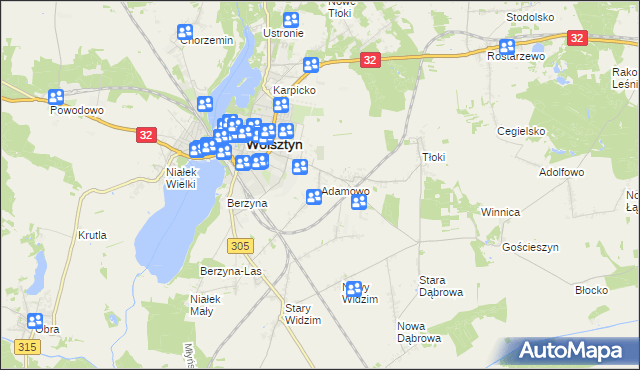 mapa Adamowo gmina Wolsztyn, Adamowo gmina Wolsztyn na mapie Targeo