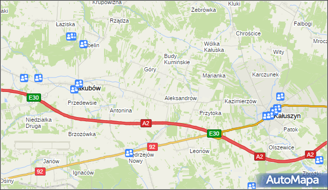 mapa Aleksandrów gmina Jakubów, Aleksandrów gmina Jakubów na mapie Targeo