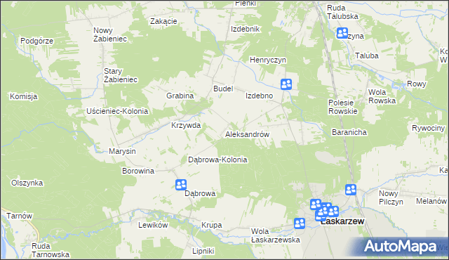mapa Aleksandrów gmina Łaskarzew, Aleksandrów gmina Łaskarzew na mapie Targeo