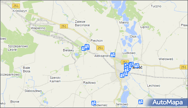 mapa Aleksandrowo gmina Barcin, Aleksandrowo gmina Barcin na mapie Targeo