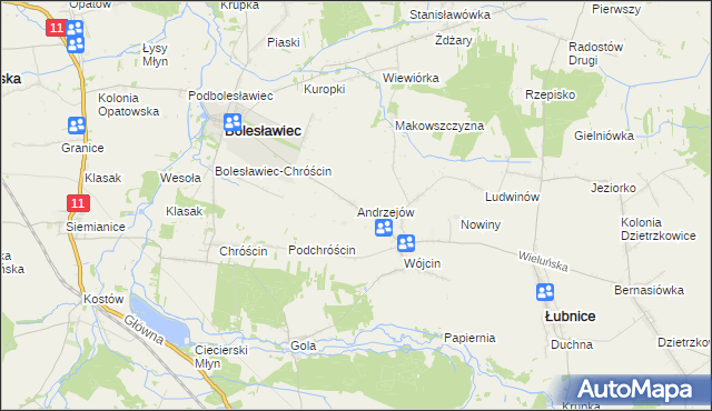 mapa Andrzejów gmina Łubnice, Andrzejów gmina Łubnice na mapie Targeo