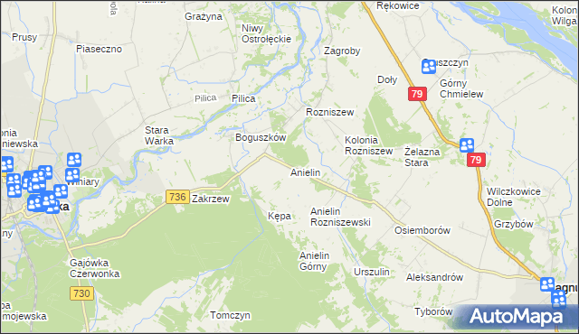 mapa Anielin gmina Magnuszew, Anielin gmina Magnuszew na mapie Targeo