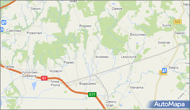 mapa Aniołowo gmina Pasłęk, Aniołowo gmina Pasłęk na mapie Targeo