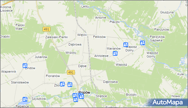 mapa Annolesie gmina Popów, Annolesie gmina Popów na mapie Targeo