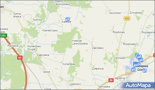 mapa Antoniewo gmina Miejska Górka, Antoniewo gmina Miejska Górka na mapie Targeo