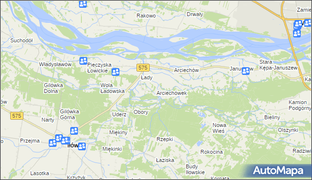 mapa Arciechówek, Arciechówek na mapie Targeo