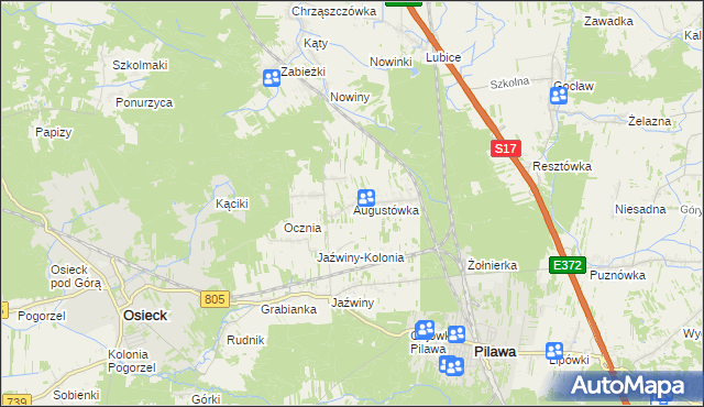 mapa Augustówka gmina Osieck, Augustówka gmina Osieck na mapie Targeo