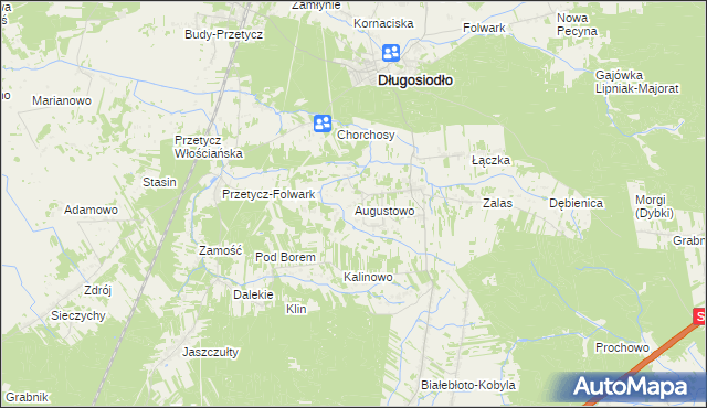 mapa Augustowo gmina Długosiodło, Augustowo gmina Długosiodło na mapie Targeo