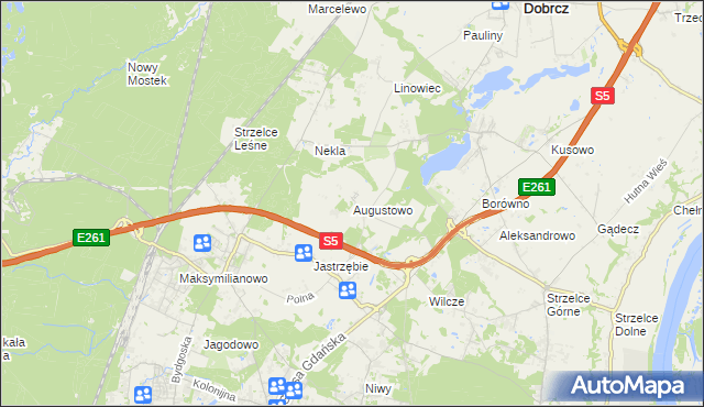 mapa Augustowo gmina Dobrcz, Augustowo gmina Dobrcz na mapie Targeo