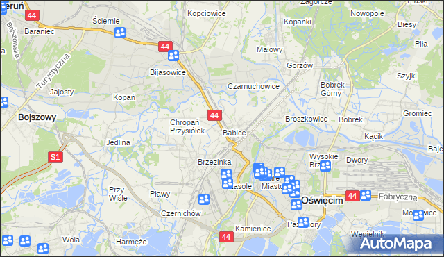 mapa Babice gmina Oświęcim, Babice gmina Oświęcim na mapie Targeo