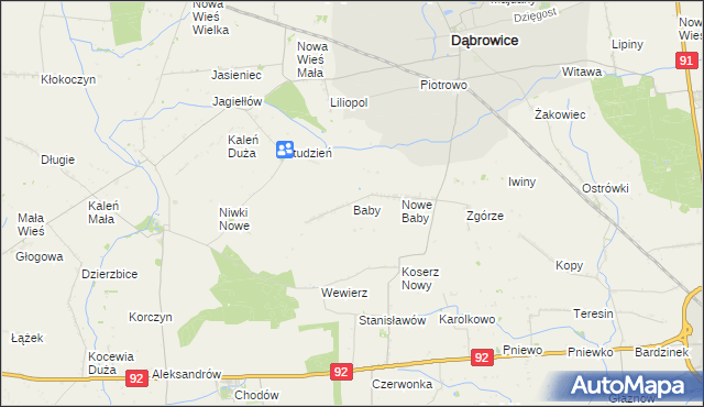 mapa Baby gmina Dąbrowice, Baby gmina Dąbrowice na mapie Targeo