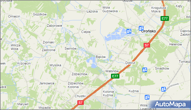 mapa Bąków gmina Orońsko, Bąków gmina Orońsko na mapie Targeo