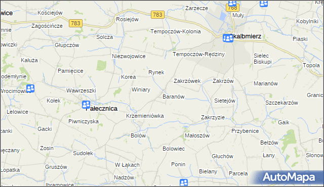 mapa Baranów gmina Skalbmierz, Baranów gmina Skalbmierz na mapie Targeo