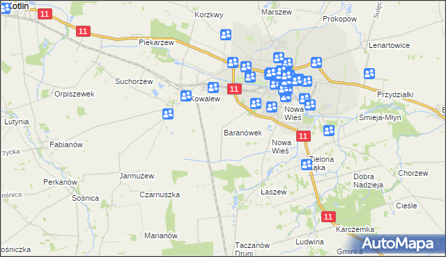 mapa Baranówek gmina Pleszew, Baranówek gmina Pleszew na mapie Targeo
