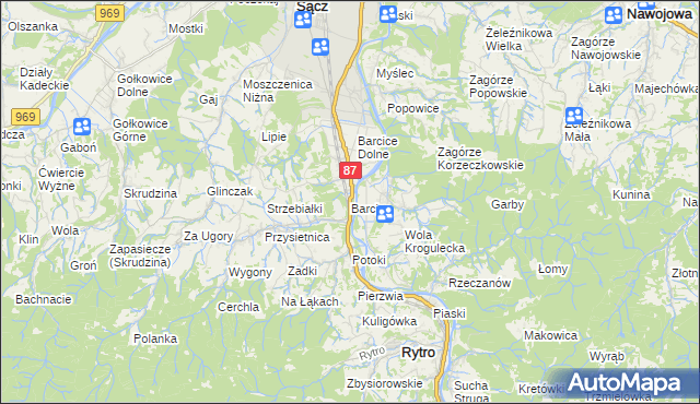 mapa Barcice gmina Stary Sącz, Barcice gmina Stary Sącz na mapie Targeo