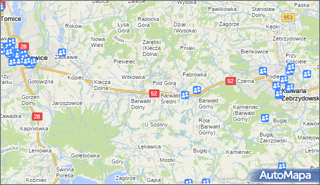 mapa Barwałd Średni, Barwałd Średni na mapie Targeo