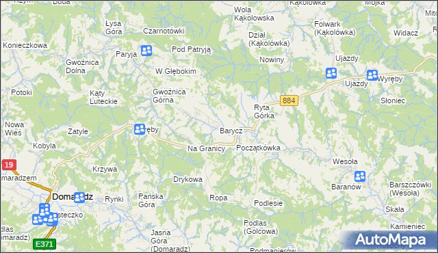 mapa Barycz gmina Domaradz, Barycz gmina Domaradz na mapie Targeo