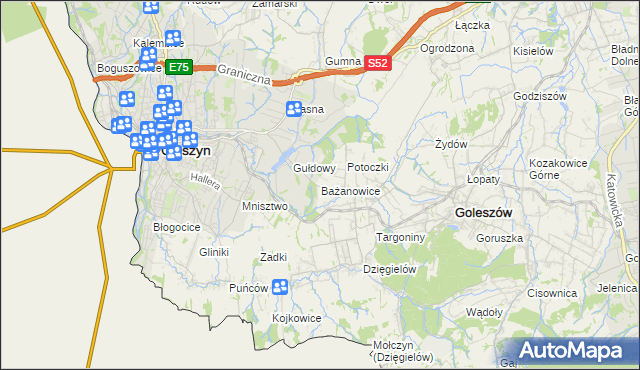 mapa Bażanowice, Bażanowice na mapie Targeo