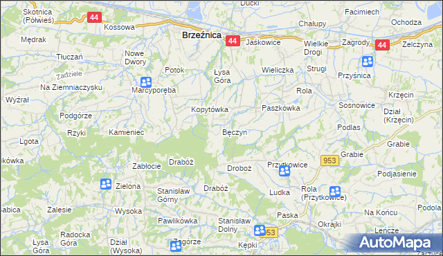mapa Bęczyn gmina Brzeźnica, Bęczyn gmina Brzeźnica na mapie Targeo