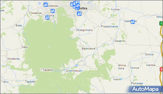 mapa Będkowice gmina Sobótka, Będkowice gmina Sobótka na mapie Targeo