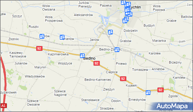 mapa Bedlno-Wieś, Bedlno-Wieś na mapie Targeo