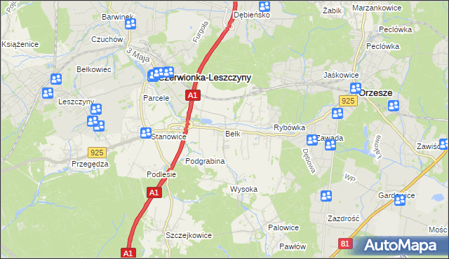 mapa Bełk gmina Czerwionka-Leszczyny, Bełk gmina Czerwionka-Leszczyny na mapie Targeo