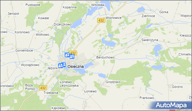mapa Berdychowo gmina Osieczna, Berdychowo gmina Osieczna na mapie Targeo