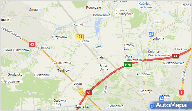 mapa Biała gmina Kłobuck, Biała gmina Kłobuck na mapie Targeo