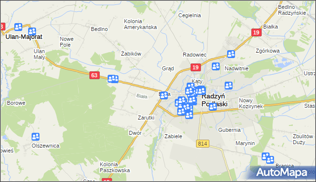 mapa Biała gmina Radzyń Podlaski, Biała gmina Radzyń Podlaski na mapie Targeo