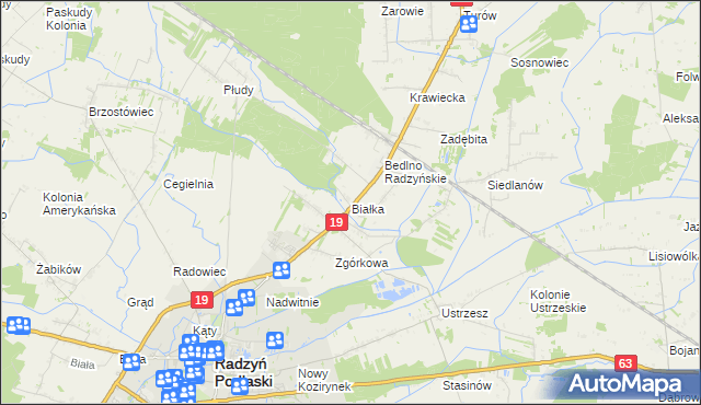 mapa Białka gmina Radzyń Podlaski, Białka gmina Radzyń Podlaski na mapie Targeo