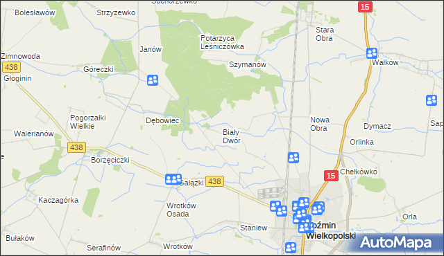 mapa Biały Dwór gmina Koźmin Wielkopolski, Biały Dwór gmina Koźmin Wielkopolski na mapie Targeo