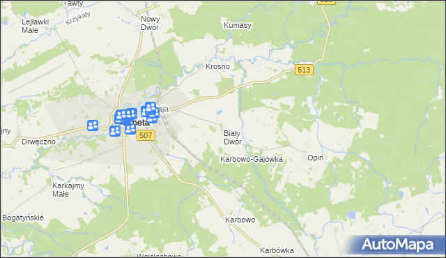 mapa Biały Dwór gmina Orneta, Biały Dwór gmina Orneta na mapie Targeo