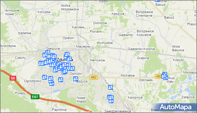 mapa Biały Ług gmina Zduńska Wola, Biały Ług gmina Zduńska Wola na mapie Targeo