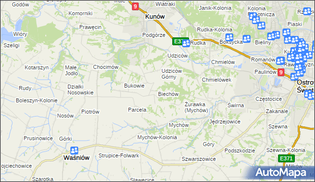 mapa Biechów gmina Kunów, Biechów gmina Kunów na mapie Targeo