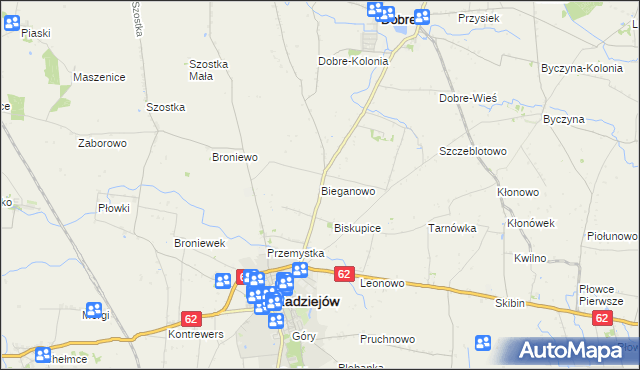 mapa Bieganowo gmina Radziejów, Bieganowo gmina Radziejów na mapie Targeo