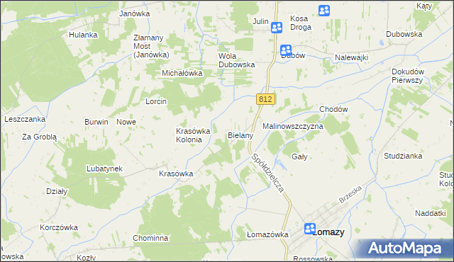 mapa Bielany gmina Łomazy, Bielany gmina Łomazy na mapie Targeo