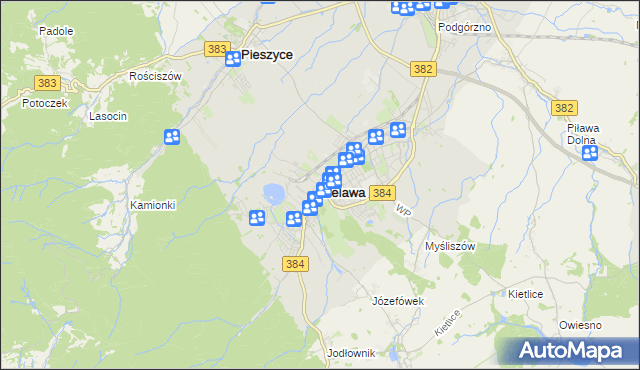 mapa Bielawa powiat dzierżoniowski, Bielawa powiat dzierżoniowski na mapie Targeo