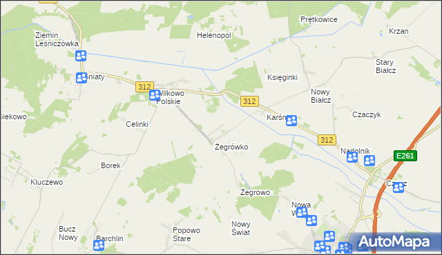 mapa Bielawy gmina Śmigiel, Bielawy gmina Śmigiel na mapie Targeo