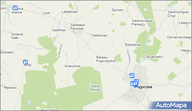 mapa Bielawy Pogorzelskie, Bielawy Pogorzelskie na mapie Targeo