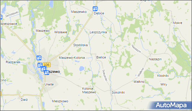 mapa Bielice gmina Maszewo, Bielice gmina Maszewo na mapie Targeo