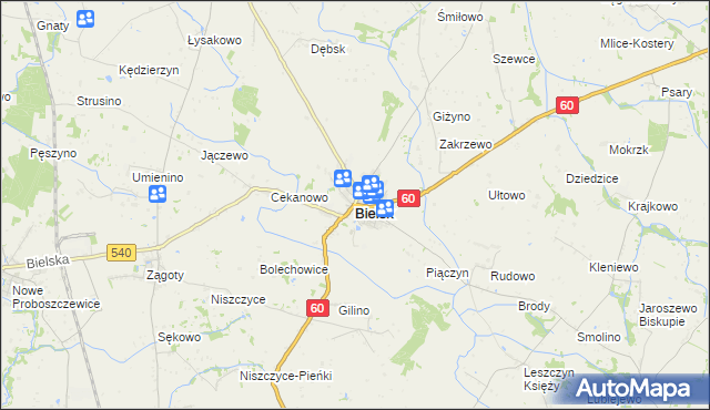 mapa Bielsk powiat płocki, Bielsk powiat płocki na mapie Targeo