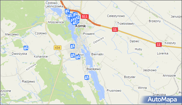 mapa Biernatki gmina Kórnik, Biernatki gmina Kórnik na mapie Targeo