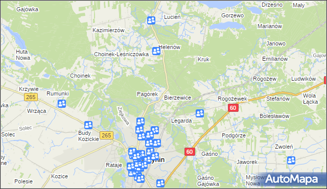 mapa Bierzewice, Bierzewice na mapie Targeo