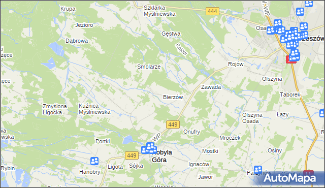 mapa Bierzów gmina Kobyla Góra, Bierzów gmina Kobyla Góra na mapie Targeo