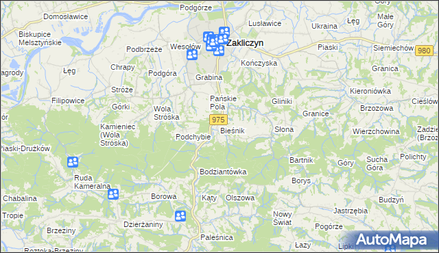 mapa Bieśnik gmina Zakliczyn, Bieśnik gmina Zakliczyn na mapie Targeo
