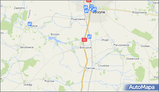 mapa Biskupice gmina Byczyna, Biskupice gmina Byczyna na mapie Targeo